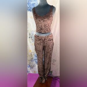 lululemon athletica Crushed Velvet Track Suite Joggers & Tank Set in Brown taper